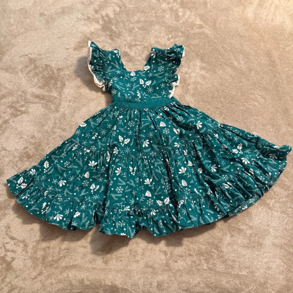 Eleanor Rose Velma Dress Girls 5-6 Teal Green Winter Snowflake Ruffle Tiered